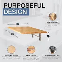Selius Table de travail pliante à fixer au mur, idéale pour les garages et les ateliers, qualité industrielle, plateau en bois massif, capacité de charge de 200 livres