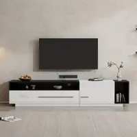Selius Meuble TV - Meuble TV laqué brillant - Meuble bas TV - Meuble TV - Petit meuble TV - Blanc cassé + Noir - Largeur : 170 cm
