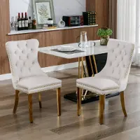 Selius Chaise de salle à manger moderne, revêtue de tissu, avec des pieds dorés, capitonnée et dotée d'un dossier haut