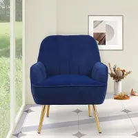 Selius Fauteuil - Fauteuil de relaxation - Fauteuil confortable - Fauteuil d'accent - Fauteuil relax - Tissu bleu - Pieds en métal