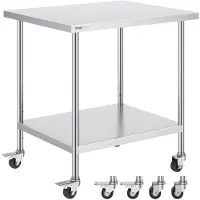 Selius Table de travail en acier inoxydable - Banc de travail en acier inoxydable - Table de cuisine - Banc de travail sur roulettes