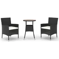 Selius Ensemble de table et chaises d'extérieur, 3 pièces, en résine tressée, noir, avec coussins crème, et structure en acier résistant aux intempéries