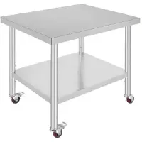 Selius Table de travail commerciale en acier inoxydable argenté, dimensions 95x61 cm, montée sur roulettes