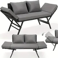 Selius Banc de jardin - Banc à accoudoirs - Canapé lounge - Banc en rotin - Banc de balcon - Dossier réglable