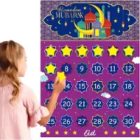 OCreon Calendrier du Ramadan 2025 - Calendrier de compte à rebours pour l'Aïd - Calendrier de compte à rebours pour l'Aïd Mubarak - Calendrier en feutre de 30 jours pour le compte à rebours de l'Aïd Mubarak