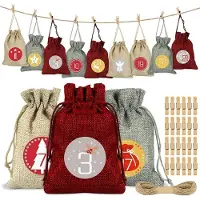 OCreon Calendrier de l'Avent à remplir - Sac en tissu pour calendrier de l'Avent - Calendrier de Noël - Petits sacs en jute - Calendrier surprises - Pour Noël