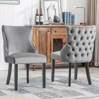 Selius Chaise de salle à manger - Chaise - Chaise enveloppante - Fauteuil de salon - Chaise design - Lot de 2 - Gris velours - Structure métallique