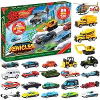 OCreon Calendrier de l'Avent 2023 pour enfants, avec des voitures miniatures en métal – Véhicules – Chantiers de construction – Camions jouets en alliage