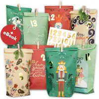 OCreon Calendrier de l'Avent à remplir - 24 petits sacs en papier (avec des pinces en bois) pour créer un calendrier de l'Avent pour Noël