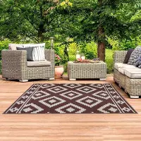 HGTRH Tapis d'extérieur 200x300 cm, imperméable, tressé en plastique, résistant aux intempéries, couleur café