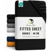 OCreon Housses de couette Profondeur extra (40 cm) Faciles d'entretien, tissu microfibre doux et brossé, résistants au rétrécissement et à la décoloration (double, 135 x 190 cm), couleur noire