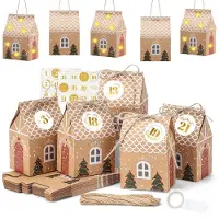 OCreon Calendrier de l'Avent à décorer soi-même - 24 calendriers de l'Avent - Petites maisons avec des autocollants numérotés - Guirlande lumineuse - Calendrier de Noël 2025 - À réaliser soi-même