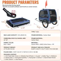 Selius Remorque pour vélos - Remorque de transport - Remorque avec amortisseur - Capacité de charge : 45 kg - Remorque pliante