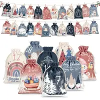 OCreon Calendrier de l'Avent à remplir soi-même. Grand, 21 x 15 cm. Contient 24 petits sacs à remplir pour créer votre propre calendrier de l'Avent. Sacs en tissu pour calendrier de Noël à personnaliser