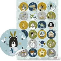 OCreon Autocollants chiffres de l'Avent 1 à 24, thème animaux - Lot de 24 : autocollants ronds avec des chiffres pour enfants, pour créer un calendrier de l'Avent de Noël fait maison