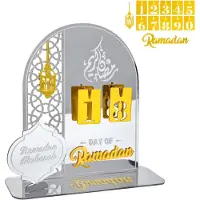 OCreon Calendrier du Ramadan - Calendrier de compte à rebours - Calendrier de l'Aïd Moubarak - Calendrier décoratif - Calendrier de l'Aïd Moubarak (type calendrier de l'Avent) - Acrylique (argenté)