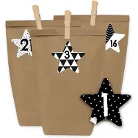 OCreon Sacs en papier pour calendrier de l'Avent, avec 24 autocollants à chiffres et des pinces à linge - À décorer soi-même - Kit de bricolage pour calendrier de l'Avent - À remplir soi-même
