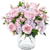 OCreon Fleurs artificielles pivoines - 4 bouquets - Pivoines en soie - Fleurs artificielles pour bouquet - Mariage