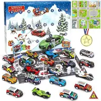 OCreon Calendrier de l'Avent - Mini-voiture - Voiture jouet incluse dans un coffret cadeau de Noël pour 24 pièces