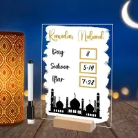 OCreon Calendrier du Ramadan - Calendrier de compte à rebours - 30 jours - Calendrier "Eid Mubarak" - Calendrier de compte à rebours manuscrit - Acrylique - Prière à faire soi-même