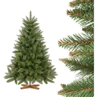 FairyTrees Sapin de Noël Artificiel 150cm ÉPICÉA Naturel | Arbre de Noël avec Support en Bois | Tronc Vert | EU