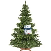 FairyTrees Sapin de Noël Artificiel 220cm NORDMANN | Arbre de Noël avec Support en Bois | Sapin avec Tronc Vert | EU