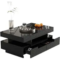 Selius Table basse - Table d'appoint - Table de salon - Table de rangement - Éclairage LED - 80 x 50 x 36 cm - Quatre tiroirs