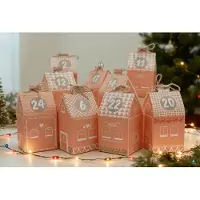 OCreon Calendrier de l'Avent à remplir - Grandes boîtes cadeaux avec des autocollants - 24 pièces - Maison en pain d'épices - Calendrier de Noël