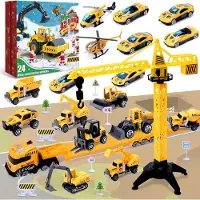 OCreon Calendrier de l'Avent pour enfants, calendrier de l'Avent pour garçons, thème : voitures, chantier, jouets, garçon, ingénieur, véhicules, excavatrice, 24 jours