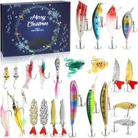 OCreon Calendrier de l'Avent 2025 pour hommes - Calendrier de Noël - Thème : pêche - Calendrier de l'Avent pour pêcheurs - Adapté aux adultes, adolescents et garçons - Contient 24 leurres de pêche