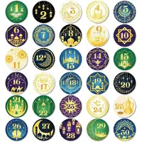 OCreon Autocollants pour calendrier de l'Aïd el-Fitr, numérotés de 1 à 30 - Lot de 120 - Autocollants adhésifs pour emballages cadeaux de l'Aïd