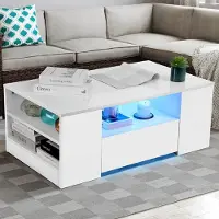 Selius Table basse - Table d'appoint - Table de salon - Table - Blanche - Éclairage LED bleu