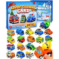 OCreon Calendrier de l'Avent pour voitures, idéal pour les enfants de 1 à 6 ans - Contient 24 petites voitures à tirer
