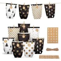 OCreon Calendrier de l'Avent à remplir soi-même - 24 petits sacs cadeaux de Noël - Petits sacs en papier à remplir avec des autocollants numérotés - Pinces en bois