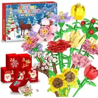 OCreon Calendrier de l'Avent 2025 : fleurs en blocs de construction pour enfants - Calendrier de l'Avent de 24 jours - Calendrier de Noël avec 24 pièces