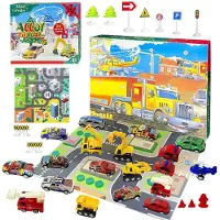 OCreon Calendrier de l'Avent 2025 - Jouets de Noël - Jouets de course pour voitures de rallye - Miniatures de voitures ou camions de construction