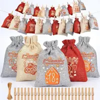 OCreon Calendrier de l'Avent à remplir pour enfants - 24 calendriers de l'Avent à personnaliser - Sachets en tissu - Calendrier de Noël à remplir