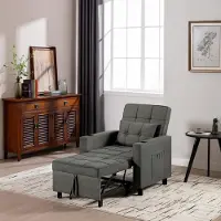 Selius Fauteuil 4 en 1 : fauteuil convertible en lit, fauteuil inclinable, transat et canapé. Dos réglable. Tissu en lin gris foncé