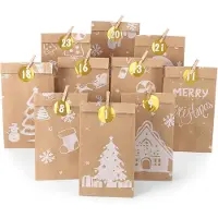 OCreon Calendrier de l'Avent 2025 à remplir - 24 petits sacs pour calendrier de l'Avent à remplir soi-même - Calendrier de Noël à remplir avec des autocollants et des pinces en bois