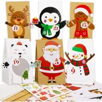 OCreon Calendrier de l'Avent à remplir - Calendrier de l'Avent avec des pochettes en papier et des clips en bois - Autocollants pour décorer et créer soi-même