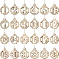 OCreon Calendrier de l'Avent à fabriquer - Chiffres - Attaches en bois - Chiffres en bois ronds - Décorations de Noël - Numéros de 1 à 24 pour Noël