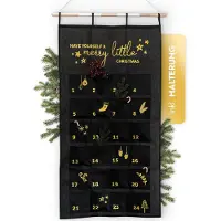 OCreon Calendrier de l'Avent à remplir - Noir et or - Grand calendrier mural (70 x 130 cm) avec 24 compartiments pour des créations DIY - Pour Noël