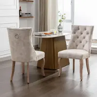 Selius Chaise de salle à manger - Chaise de type "coque" - Lot de 2 - Revêtement en velours beige clair - Structure en bois