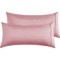 OCreon Housses de coussin en microfibre, 50 x 90 cm, lot de 2, housses de coussin unies et douces avec fermeture à rabat - Rose foncé
