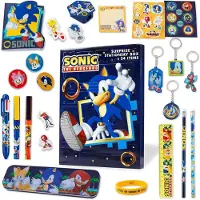 OCreon Calendrier de l'Avent Sonic The Hedgehog 2023 pour enfants et adolescents - Calendrier de l'Avent en papier avec porte-clés et bracelets - Couleur bleue