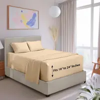 OCreon Ensemble de draps Harbor 4 pièces avec angles renforcés : drap-housse extra profond (18-24 cm), idéal pour les matelas de haute qualité avec surmatelas
