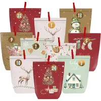 OCreon Calendrier de l'Avent à remplir - 24 calendriers de Noël à décorer soi-même - Petits sacs de Noël en papier avec des autocollants numérotés à disposer