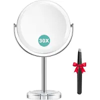 OCreon Miroir de maquillage, miroir double face avec grossissement 1X/30x, miroir de table sur pied, rotatif à 360°, miroir de voyage amovible pour le maquillage
