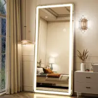 Koonmi Miroir de salle de bain LED, éclairage complet, dimensions 180 x 66 cm, avec écran tactile, 3 couleurs de lumière, variateur d'intensité progressif, anti-buée, blanc