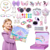 OCreon Calendrier de l'Avent 2025 pour filles - Calendrier de Noël pour filles avec 24 jours - Thème licorne - Coffret cadeau comprenant : bracelet, bague, collier, portefeuille